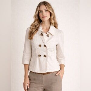 Ambition White Cropped Peacoat Jacket Lace Lined Double Breasted XL